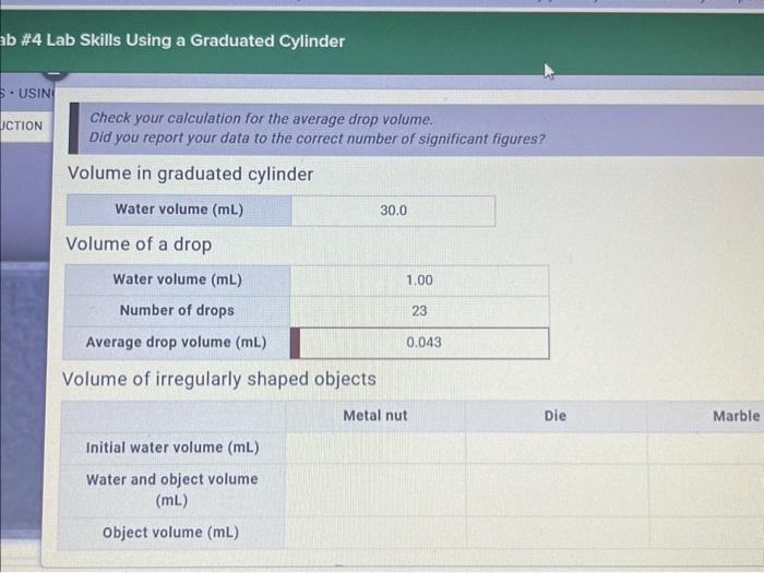 Lab skills using a graduated cylinder