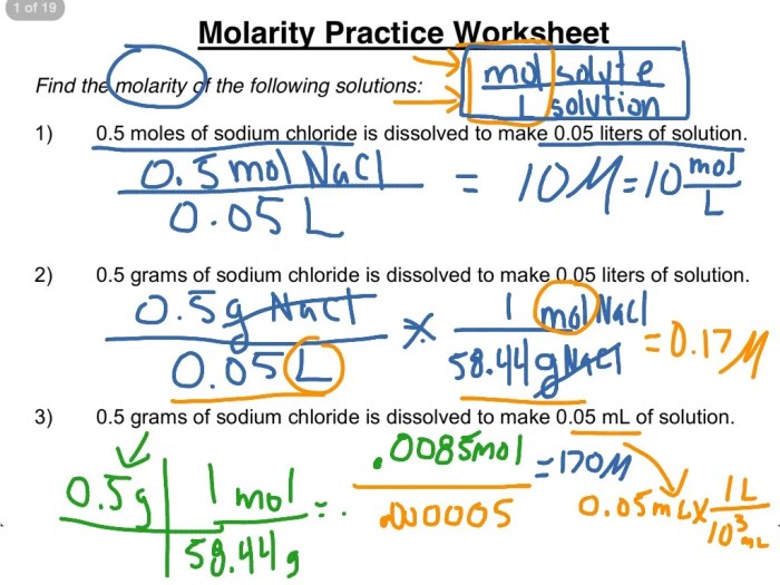 Molarity problems worksheet answer key