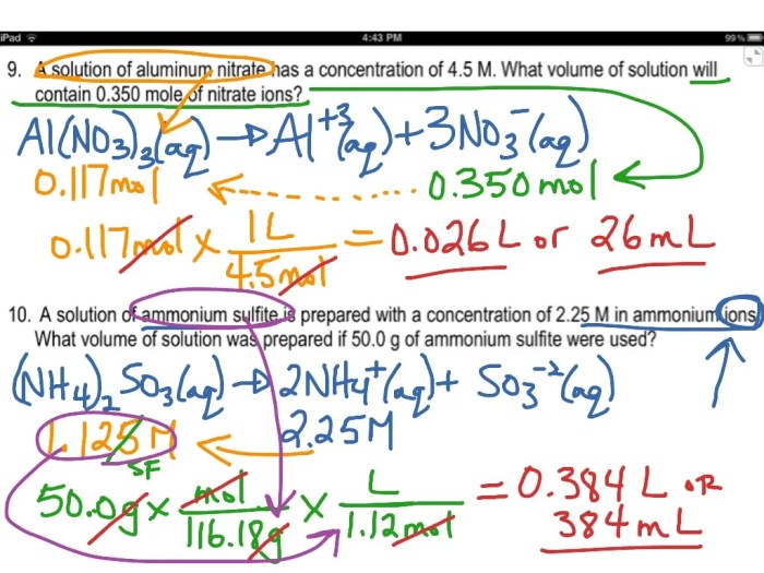 Molarity problems worksheet answer key