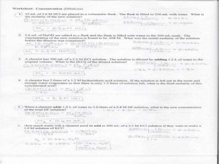 Molarity problems worksheet answer key