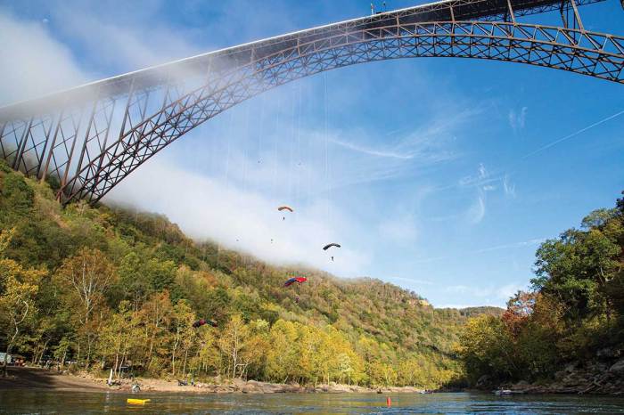 Bridge gorge woay parachutes wv jumper 40th marks canceled annual bottom