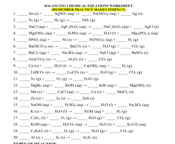 Introduction to balancing equations worksheet key answer key