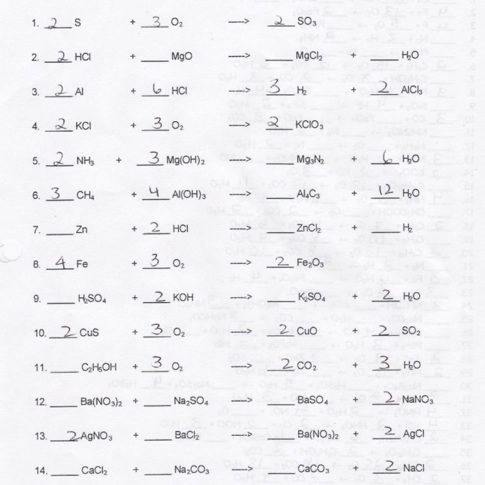 Introduction to balancing equations worksheet key answer key