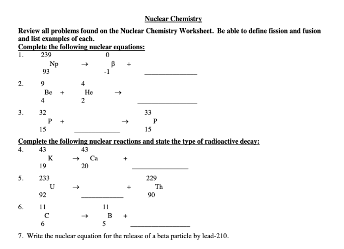 Nuclear chemistry review worksheet answer key