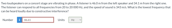 Two loudspeakers on a concert stage are vibrating in phase